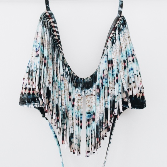 L Space Audrey Fringe Halter Bikini Top in African Odyssey - Picture 6 of 8